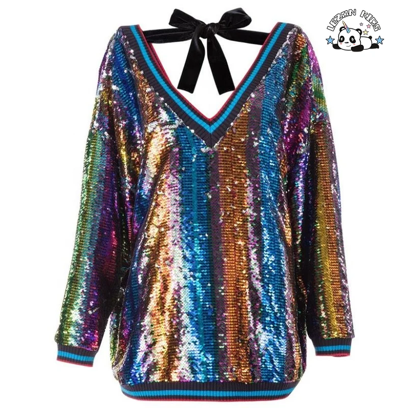 LEZONKIDS - Vestido Tutu com Lantejoulas Iridescentes, Corpete de Jersey, Corte Alto Baixo, Listras Coloridas, Voile de Algodão, Meninas